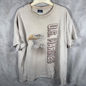Y2K MV‎ Sport US Marines Eagle Graphic Shirt Mens Large Oatmeal Heather Military